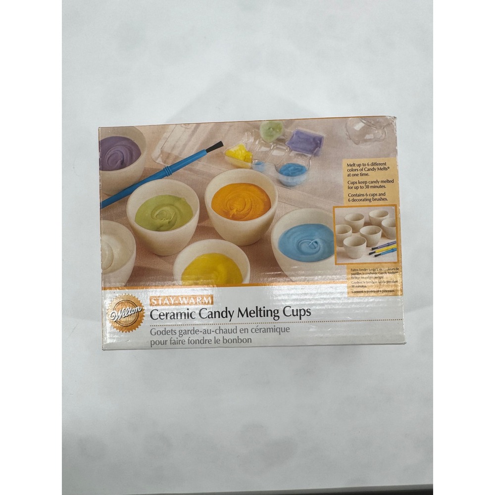 Wilton Stay-Warm Ceramic Candy Melting Cups 6 Piece Set with Brushes and Paints